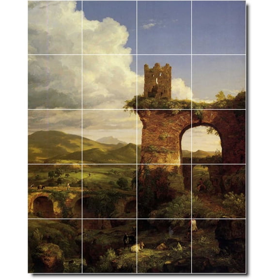 Ceramic Tile Mural-Thomas Cole Historical Bathroom Tile Mural 5. 48" w x 60" h using (20) 12 x 12 ceramic tiles