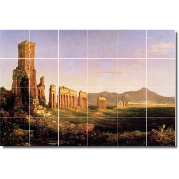 Ceramic Tile Mural-Thomas Cole Historical Kitchen Tile Mural 12. 48" w x 32" h using (24) 8 x 8 ceramic tiles