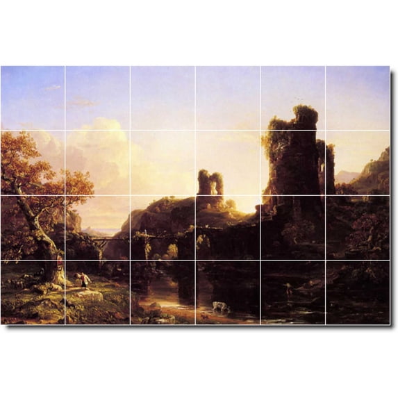 Ceramic Tile Mural-Thomas Cole Village Painting 114. 36" w x 24" h using (24) 6 x 6 ceramic tiles
