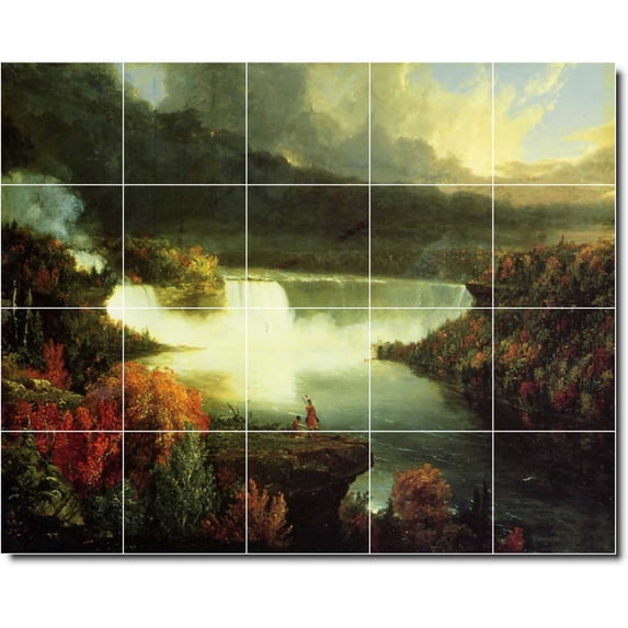 Ceramic Tile Mural-Thomas Cole Waterfalls Custom Tile Mural 15. 40" w x 32" h using (20) 8 x 8 ceramic tiles