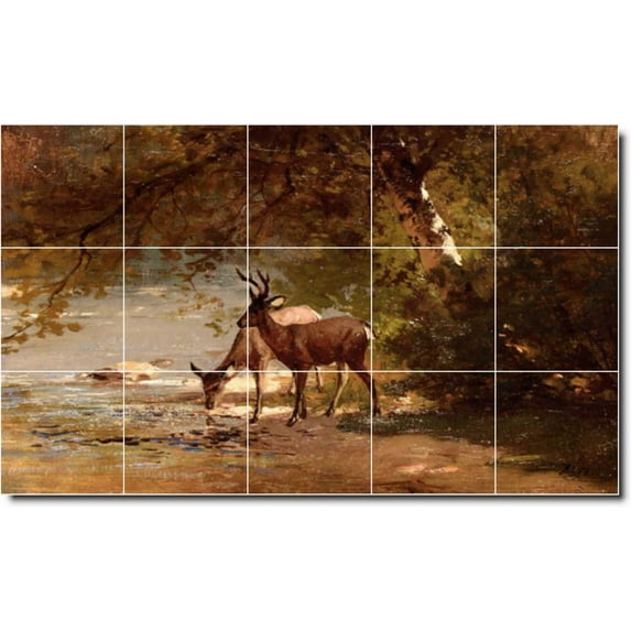 Ceramic Tile Mural-Thomas Hill Animals Painting 59. 40" w x 24" h using (15) 8 x 8 ceramic tiles