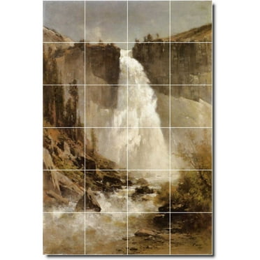 Ceramic Tile Mural-Thomas Hill Waterfalls Wall Tile Mural 28. 17" w x 25.5" h using (24) 4.25 x 4.25 ceramic tiles