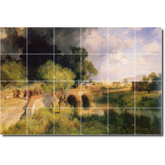 Ceramic Tile Mural-Thomas Moran Landscapes Painting 545. 48" w x 32" h using (24) 8 x 8 ceramic tiles