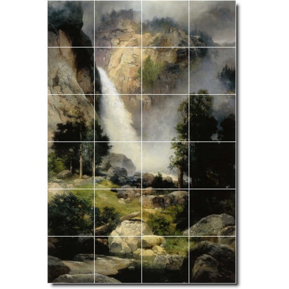 Ceramic Tile Mural-Thomas Moran Waterfalls Kitchen Tile Mural 22. 48" w x 72" h using (24) 12 x 12 ceramic tiles