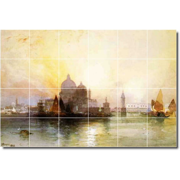 Ceramic Tile Mural-Thomas Moran Waterfront Painting 352. 36" w x 24" h using (24) 6 x 6 ceramic tiles