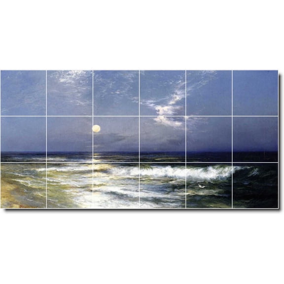 Ceramic Tile Mural-Thomas Moran Waterfront Painting 357. 25.5" w x 12.75" h using (18) 4.25 x 4.25 ceramic tiles