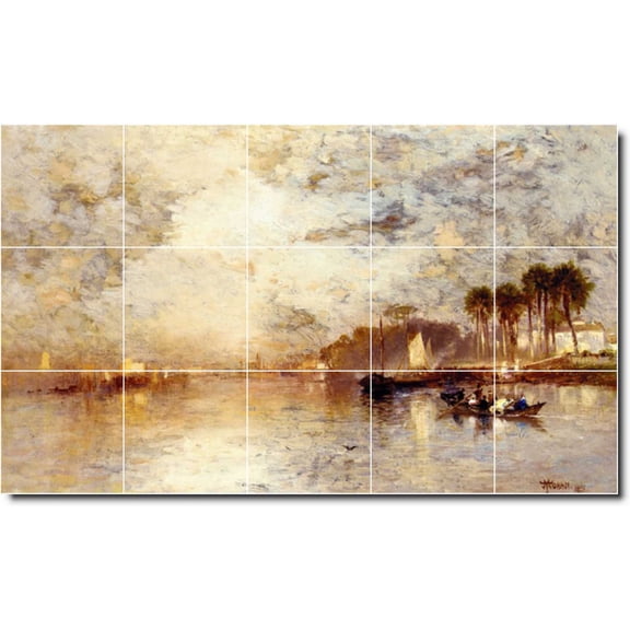 Ceramic Tile Mural-Thomas Moran Waterfront Painting 359. 30" w x 18" h using (15) 6 x 6 ceramic tiles