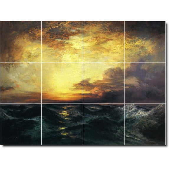 Ceramic Tile Mural-Thomas Moran Waterfront Painting 360. 48" w x 36" h using (12) 12 x 12 ceramic tiles