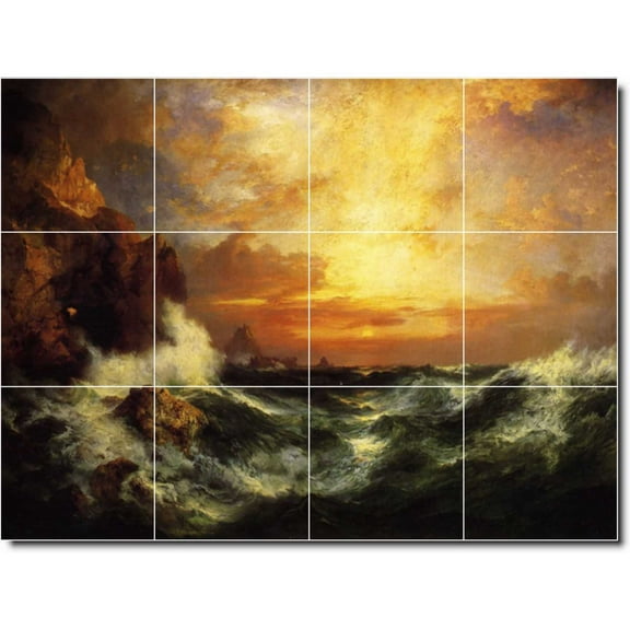 Ceramic Tile Mural-Thomas Moran Waterfront Painting 362. 17" w x 12.75" h using (12) 4.25 x 4.25 ceramic tiles