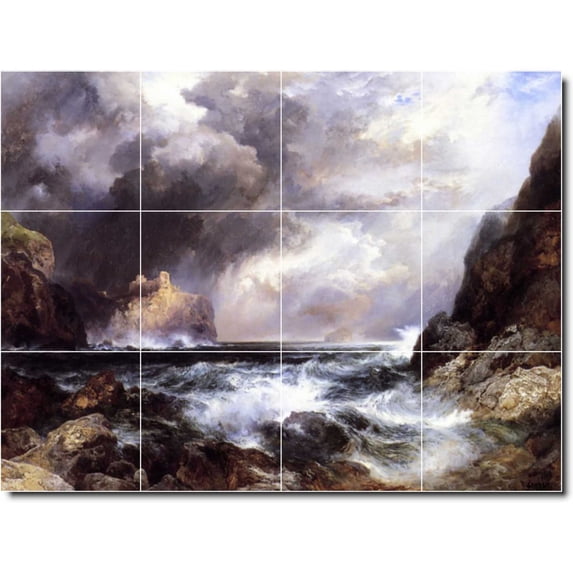 Ceramic Tile Mural-Thomas Moran Waterfront Painting 363. 32" w x 24" h using (12) 8 x 8 ceramic tiles