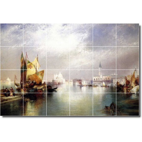 Ceramic Tile Mural-Thomas Moran Waterfront Painting 368. 25.5" w x 17" h using (24) 4.25 x 4.25 ceramic tiles