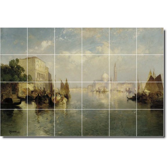 Ceramic Tile Mural-Thomas Moran Waterfront Painting 371. 36" w x 24" h using (24) 6 x 6 ceramic tiles