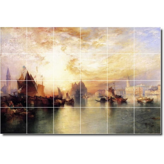 Ceramic Tile Mural-Thomas Moran Waterfront Painting 373. 25.5" w x 17" h using (24) 4.25 x 4.25 ceramic tiles