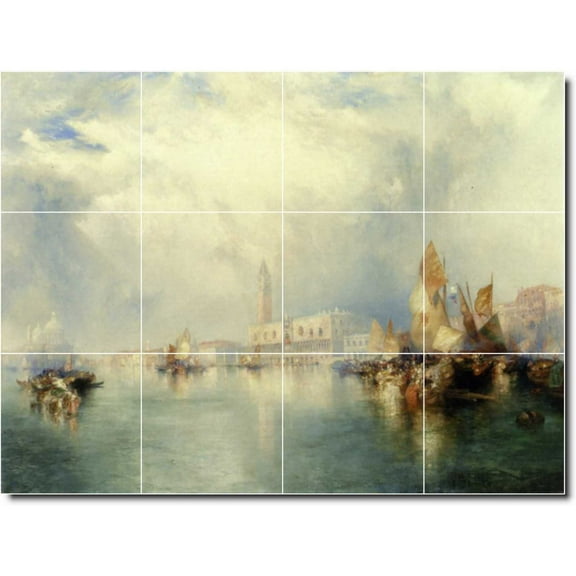 Ceramic Tile Mural-Thomas Moran Waterfront Painting 374. 17" w x 12.75" h using (12) 4.25 x 4.25 ceramic tiles