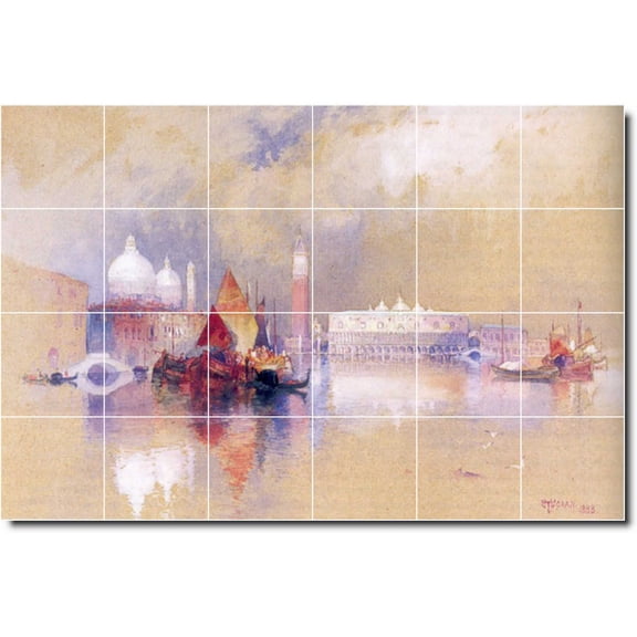 Ceramic Tile Mural-Thomas Moran Waterfront Painting 376. 25.5" w x 17" h using (24) 4.25 x 4.25 ceramic tiles