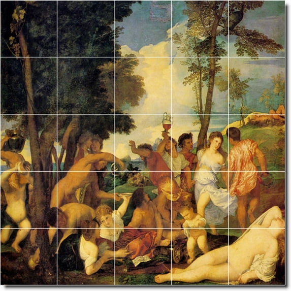 Ceramic Tile Mural-Titian Mythology Custom Tile Mural 30. 21.25" w x 21.25" h using (25) 4.25 x 4.25 ceramic tiles
