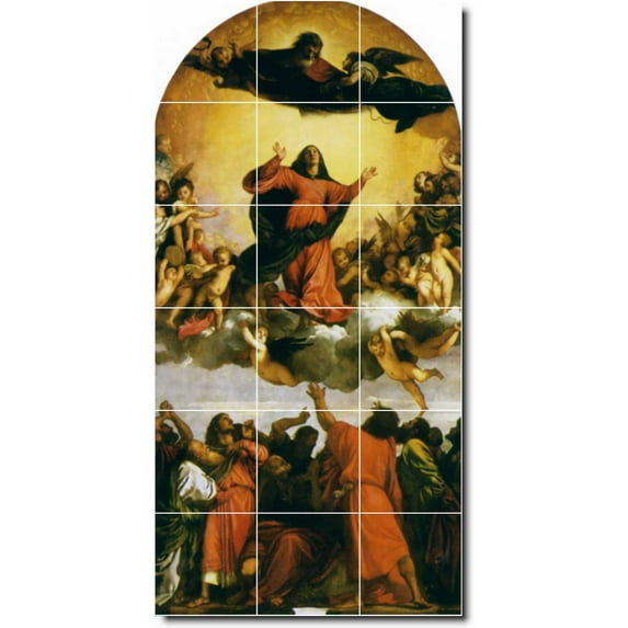 Ceramic Tile Mural-Titian Religious Floor Tile Mural 12. 12.75" w x 25.5" h using (18) 4.25 x 4.25 ceramic tiles