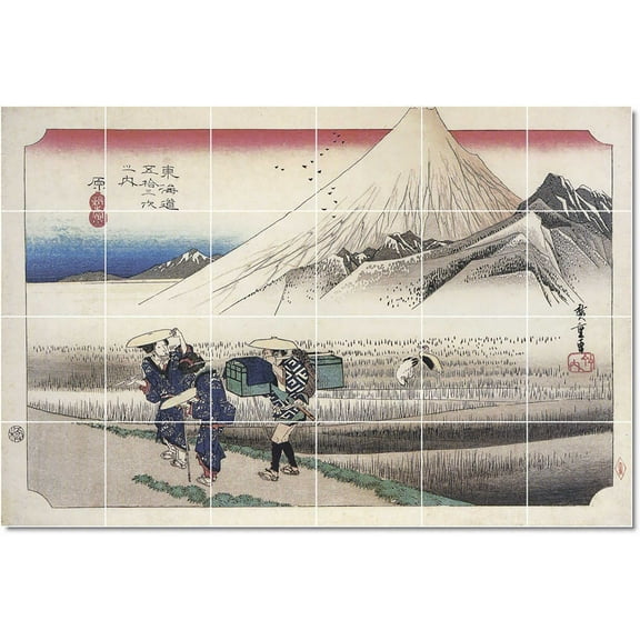 Ceramic Tile Mural-Utagawa Hiroshige Ukiyo-E Tile Mural Commercial Remodeling Ideas. 25.5" w x 17" h using (24) 4.25 x 4.25 ceramic tiles