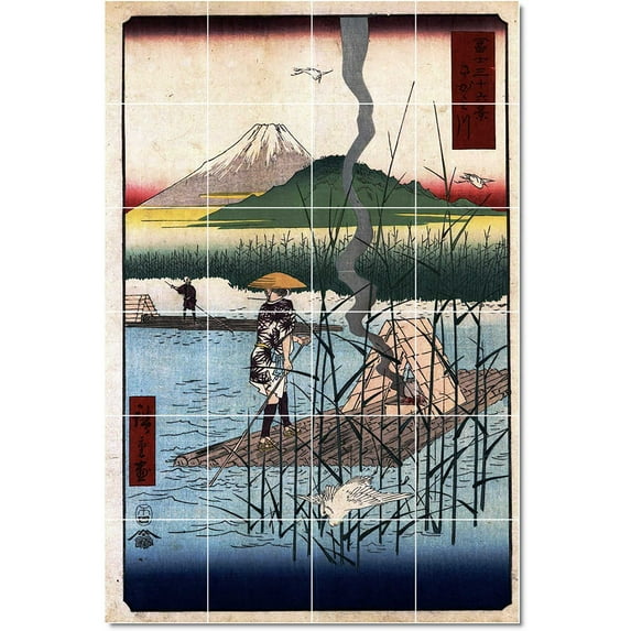 Ceramic Tile Mural-Utagawa Hiroshige Ukiyo-E Tile Mural Home Construction Design Idea. 17" w x 25.5" h using (24) 4.25 x 4.25 ceramic tiles