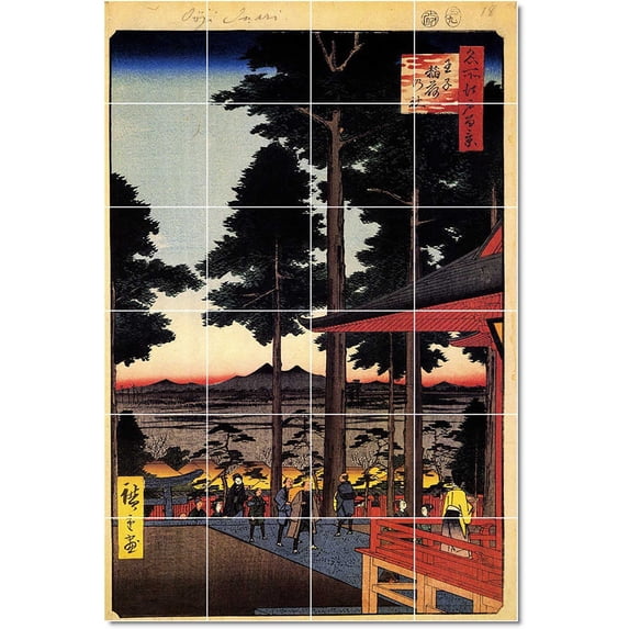 Ceramic Tile Mural-Utagawa Hiroshige Ukiyo-E Tile Mural Modern House. 32" w x 48" h using (24) 8 x 8 ceramic tiles