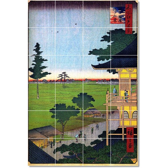Ceramic Tile Mural-Utagawa Hiroshige Ukiyo-E Tile Mural Modern House Construction. 17" w x 25.5" h using (24) 4.25 x 4.25 ceramic tiles