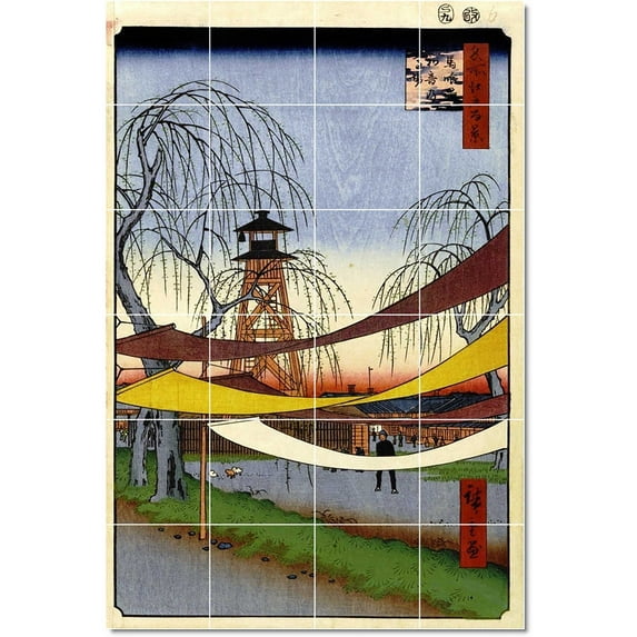 Ceramic Tile Mural-Utagawa Hiroshige Ukiyo-E Tile Mural Modern Remodel. 17" w x 25.5" h using (24) 4.25 x 4.25 ceramic tiles