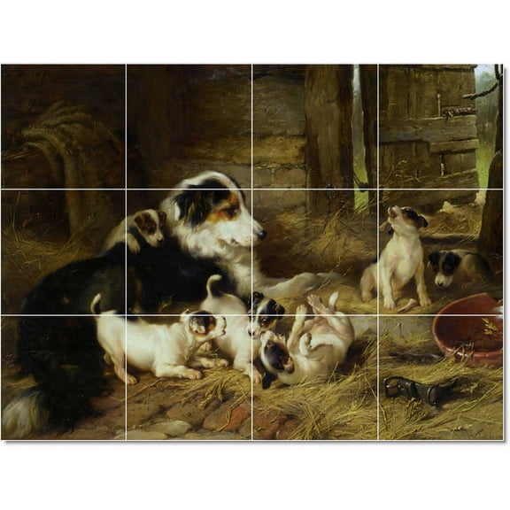 Ceramic Tile Mural-Walter Hunt Animals Painting 61. 17" w x 12.75" h using (12) 4.25 x 4.25 ceramic tiles