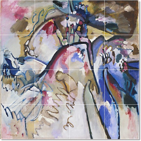 Ceramic Tile Mural-Wassily Kandinsky Abstract Painting 49. 24" w x 18" h using (12) 6 x 6 ceramic tiles