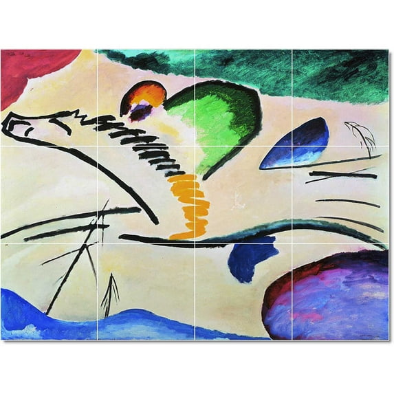 Ceramic Tile Mural-Wassily Kandinsky Abstract Painting 52. 32" w x 24" h using (12) 8 x 8 ceramic tiles
