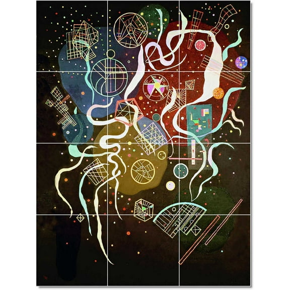 Ceramic Tile Mural-Wassily Kandinsky Abstract Painting 54. 12.75" w x 17" h using (12) 4.25 x 4.25 ceramic tiles