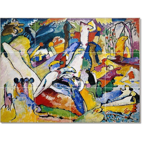 Ceramic Tile Mural-Wassily Kandinsky Abstract Painting 61. 48" w x 36" h using (12) 12 x 12 ceramic tiles