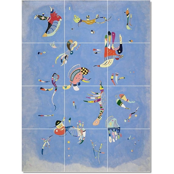 Ceramic Tile Mural-Wassily Kandinsky Abstract Painting 62. 24" w x 32" h using (12) 8 x 8 ceramic tiles