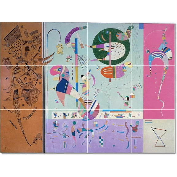 Ceramic Tile Mural-Wassily Kandinsky Abstract Painting 67. 17" w x 12.75" h using (12) 4.25 x 4.25 ceramic tiles