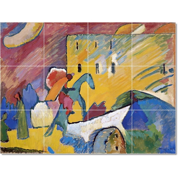 Ceramic Tile Mural-Wassily Kandinsky Abstract Tile Mural Home Construction Design Idea. 48" w x 40" h using (30) 8 x 8 ceramic tiles