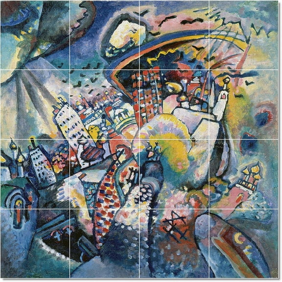 Ceramic Tile Mural-Wassily Kandinsky Abstract Tile Mural Modern Floor Remodel. 17" w x 17" h using (16) 4.25 x 4.25 ceramic tiles
