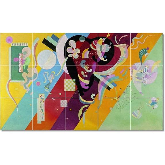 Ceramic Tile Mural-Wassily Kandinsky Abstract Tile Mural Traditional House Construction. 21.25" w x 12.75" h using (15) 4.25 x 4.25 ceramic tiles