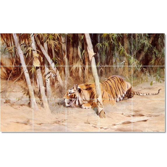Ceramic Tile Mural-Wilhelm Kuhnert Animals Painting 63. 60" w x 36" h using (15) 12 x 12 ceramic tiles