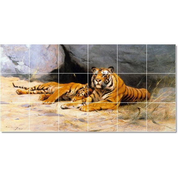Ceramic Tile Mural-Wilhelm Kuhnert Animals Painting 72. 36" w x 18" h using (18) 6 x 6 ceramic tiles