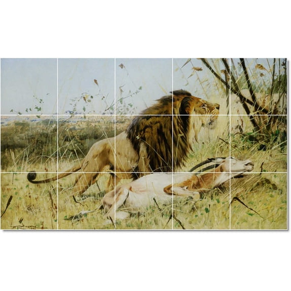 Ceramic Tile Mural-Wilhelm Kuhnert Animals Painting 73. 60" w x 36" h using (15) 12 x 12 ceramic tiles
