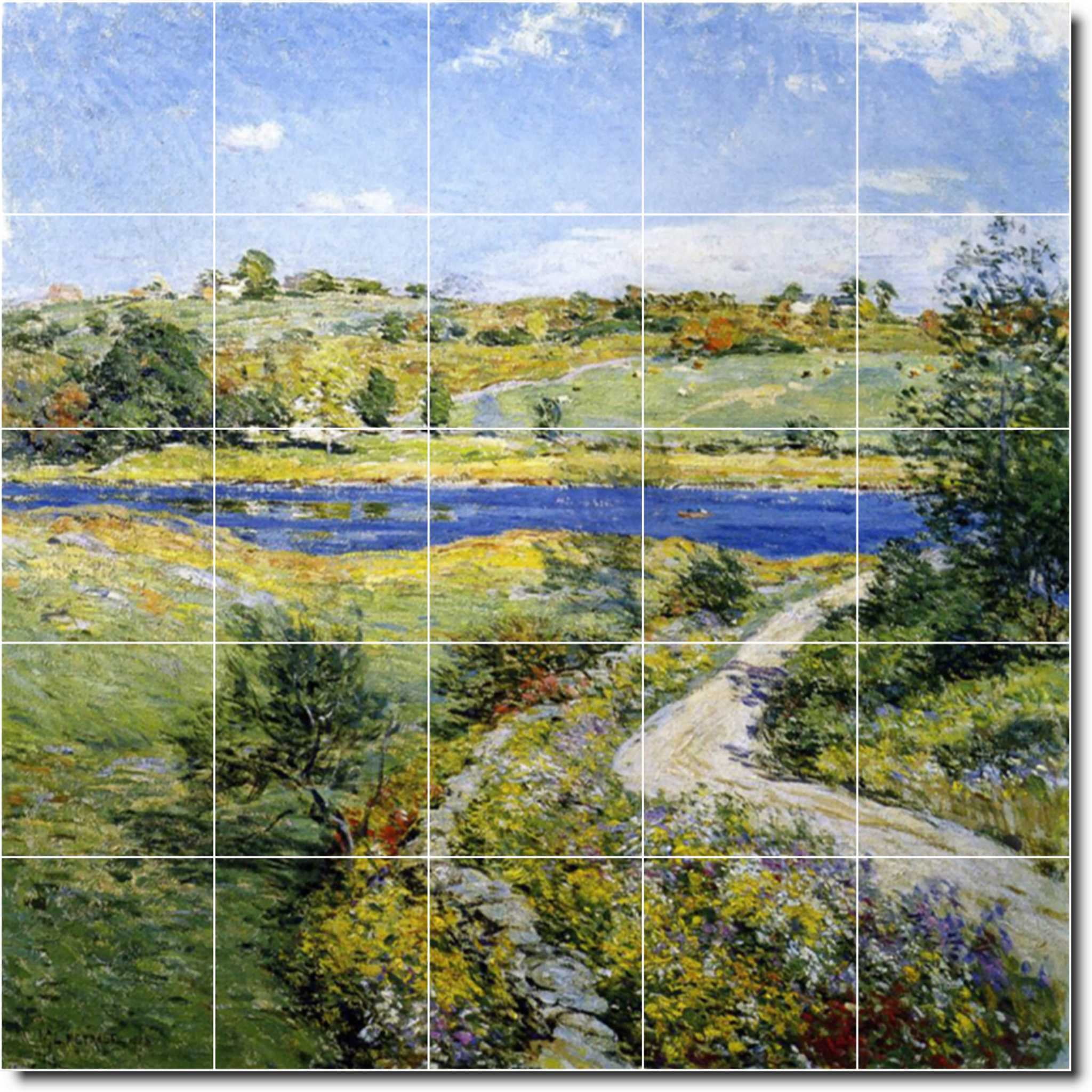Ceramic Tile Mural-Willard Metcalf Country Painting 372. 40" w x 40" h using (25) 8 x 8 ceramic tiles