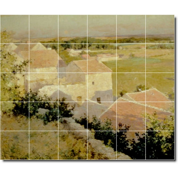 Ceramic Tile Mural-Willard Metcalf Country Painting 375. 25.5" w x 21.25" h using (30) 4.25 x 4.25 ceramic tiles