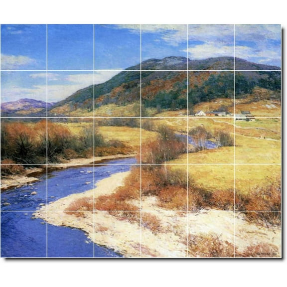 Ceramic Tile Mural-Willard Metcalf Landscapes Painting 593. 25.5" w x 21.25" h using (30) 4.25 x 4.25 ceramic tiles