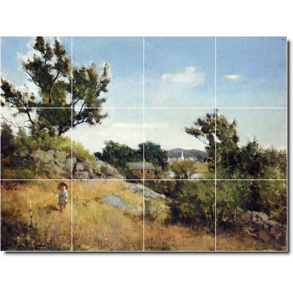 Ceramic Tile Mural-Willard Metcalf Village Painting 116. 32" w x 24" h using (12) 8 x 8 ceramic tiles