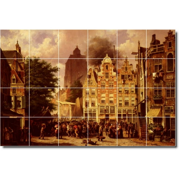 Ceramic Tile Mural-Willem Koekkoek City Floor Tile Mural 11. 25.5" w x 17" h using (24) 4.25 x 4.25 ceramic tiles