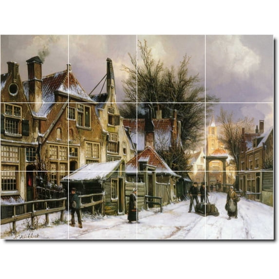 Ceramic Tile Mural-Willem Koekkoek Village Painting 120. 32" w x 24" h using (12) 8 x 8 ceramic tiles