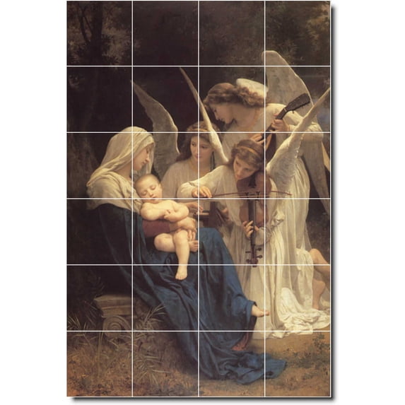 Ceramic Tile Mural-William Bouguereau Angels 5. 17" w x 25.5" h using (24) 4.25 x 4.25 ceramic tiles