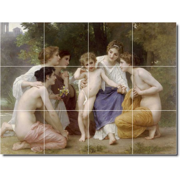 Ceramic Tile Mural-William Bouguereau Angels Backsplash Tile Mural 26. 48" w x 36" h using (12) 12 x 12 ceramic tiles