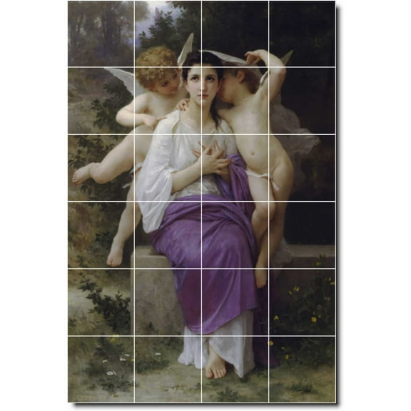 Ceramic Tile Mural-William Bouguereau Angels Bathroom Tile Mural 2. 17" w x 25.5" h using (24) 4.25 x 4.25 ceramic tiles