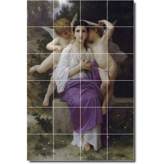 Ceramic Tile Mural-William Bouguereau Angels Bathroom Tile Mural 2. 32" w x 48" h using (24) 8 x 8 ceramic tiles