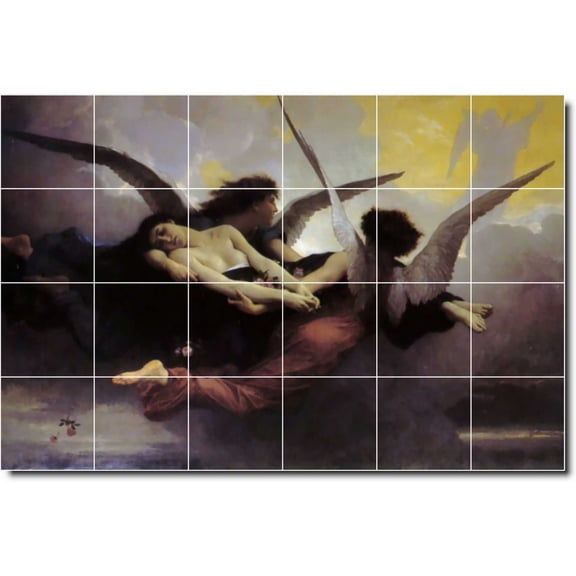Ceramic Tile Mural-William Bouguereau Angels Custom Tile Mural 6. 48" w x 32" h using (24) 8 x 8 ceramic tiles